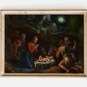 Girolamo da Carpi Girolamo Sellari The Adoration of the Shepherds 1535 Wall Art Poster Print Religious Vintage Home Decor Painting image 1