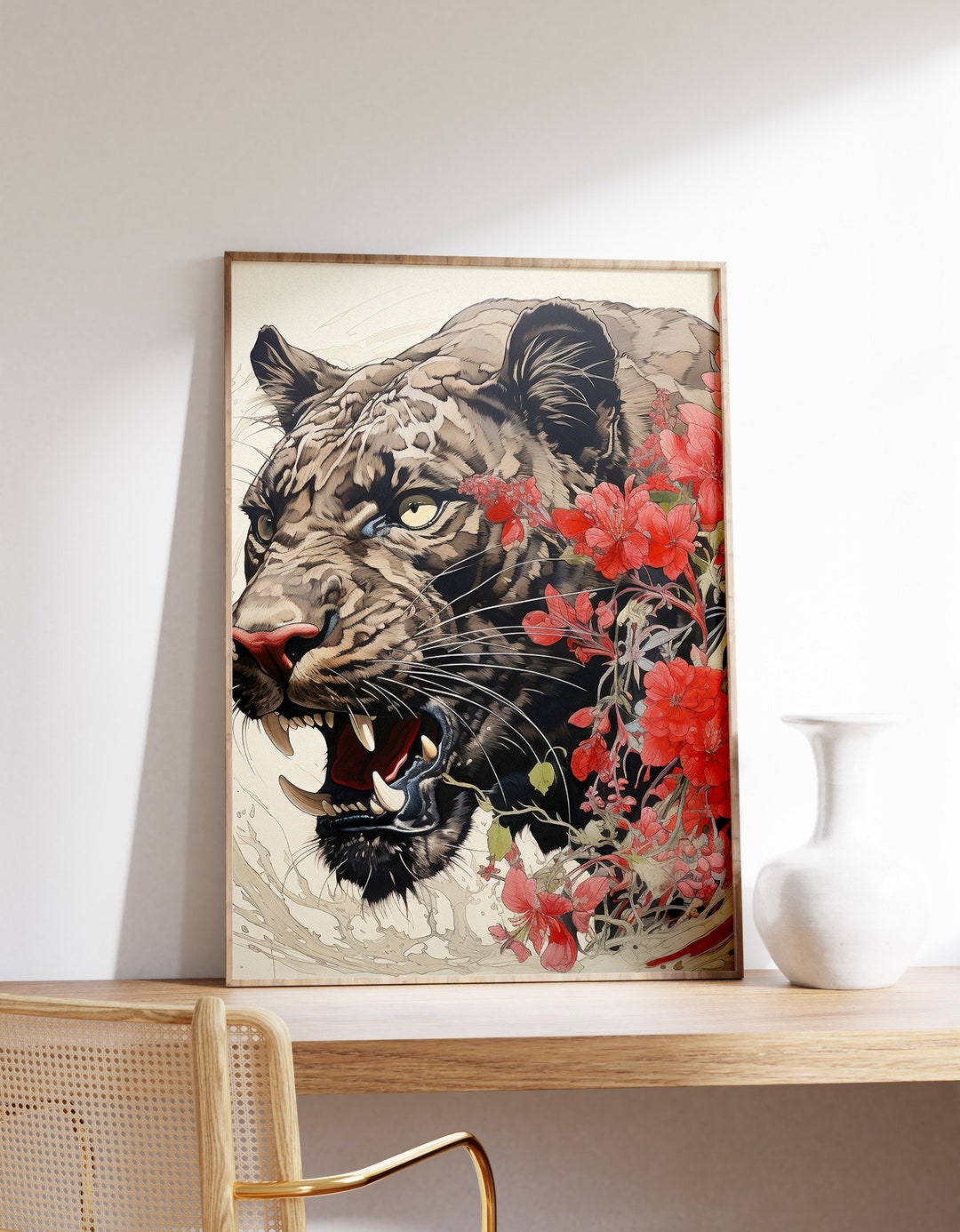 Japanese Panther Poster | Animal Poster | Panther Art Print | Animal ...