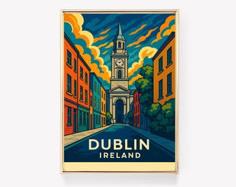 Vintage Dublin Travel Poster Canvas Print Wall Art Ireland Decor