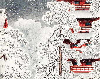 Hasui Kawase Print | Snow At Ueno | Kiyomizudo Art | 1929 Vintage | Japanese Landscape | Serene Print