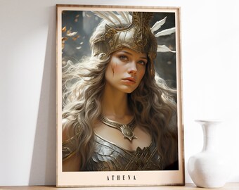 Poster Athene | Mythologie Poster | Antike Kunst aus Griechenland | Mythisches Poster | Göttin Kunst | Ausstellungsplakat | Spielzimmer Dekor