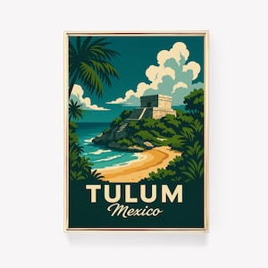 Tulum Travel Poster, Mexico Wall Art, Tulum Print, Vintage Canvas Decor, Mexico Gift, Tulum Wall Art