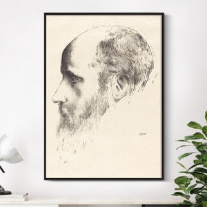 Odilon Redon - Porträt Edouard Vuillard (1900) | Vintage Malerei Mann Porträt Bleistift Skizze Profil Poster Druck Home Wand Kunst Dekor
