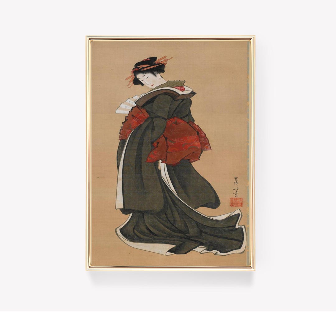 Hishikawa Moronobu Beauty Looking Back Vintage Print Edo Art hishikawa-moronobu-beauty-looking-back-vintage-print-edo-art