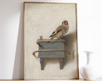 Carel Fabritius - The Goldfinch (1654) - Vintage Painting, Poster Print Art Gift, Animal Painting, Fine Art, Wall Art, Bird Gift