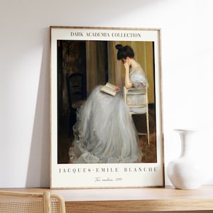 Academia Kunst | Ausstellungsplakat | Jacques-Emile Blanche | Die Lesezeichen | Licht Academia | Viktorianische Epoche | Stimmungsvolles Vintage Gemälde