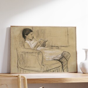 Max Liebermann - The Artist&#39;s Daughter Käthe Reading in a Chair (1893) | Vintage Sketch | Line Art Print | Figurative Poster | Home Decor
