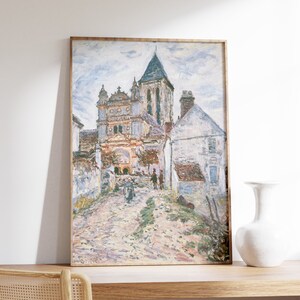 Claude Monet - La Chiesa di Vétheuil (1878) / Poster vintage della chiesa, Arte murale paesaggistica, Tela paesaggistica, Arte murale antica, Decorazioni per la casa