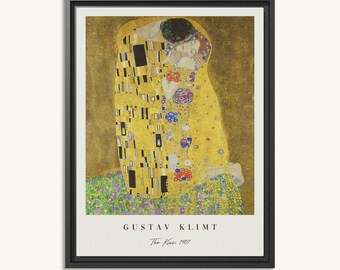 Gustav Klimt 'The Kiss' Art Print – Giclee Reproduction On Paper, Vertical Gold & Yellow,  Victorian Expressionism