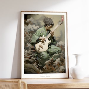Japanese Art Print | Shamisen Print | Animal Wall Art | Traditional Japanese Artwork | Shamisen Lover Gift