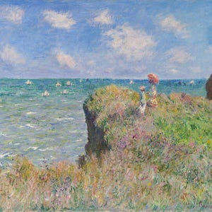 Póster de Claude Monet / Arte de un paseo por el acantilado / Pintura de Pourville / Impresión vintage del océano / Obra de arte de Monet / Pieza impresionista /