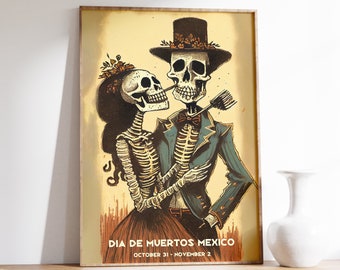 Mexikanische Art Print | Ausstellungsplakat | Mexikanische Print | Mexikanische Kunst Poster | Vintage Druck | Folklore Wandkunst | Skelett Paar Druck