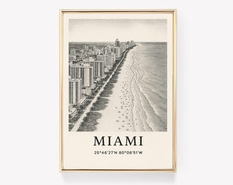 Miami Travel Poster, Florida Wall Art, Miami Print, Florida Decor, Canvas Art, Miami Gift, Vintage Travel Poster