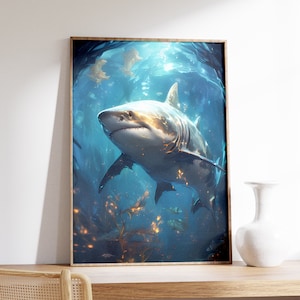 Shark Print | Sea Life Print | Vintage Beach Decor | Nautical Wall Decor | Ocean Aesthetic Poster | Sea Creature | Moody Sea Art