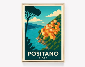 Positano Travel Poster, Italy Wall Art, Positano Canvas Print, Italian Wall Decor, Amalfi Coast Gift