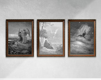 Set of Three Gustave Dore Prints | Gallery Wall Art Set Posters | Vintage Classic Painting | Antique Gift Bedroom Kitchen Bathroom Decor