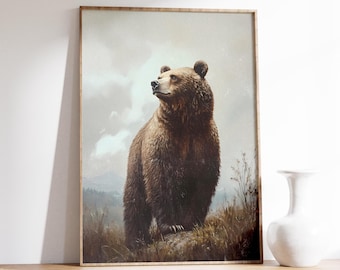 Vintage Bear Print | Bear Poster | Wall Art | Vintage Prints | Minimal Home Decor | Living Room Decor
