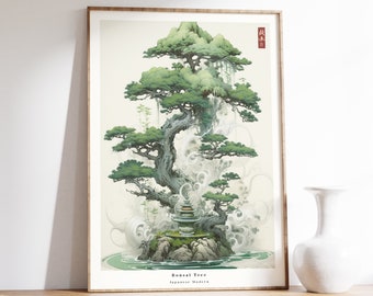 Japanese Art Print | Bonsai Tree Print | Animal Wall Art | Traditional Japanese Artwork | Bonsai Tree Lover Gift