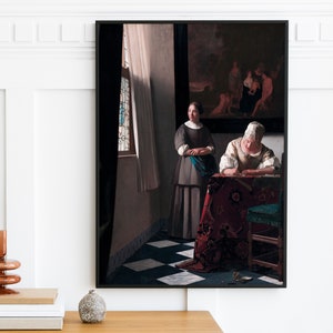 Johannes Vermeer - Dame schreibt einen Brief mit ihrer Magd (1671) - Klassische Malerei Foto Poster Druck Kunst Geschenk Home Wand Büro Wohnkultur