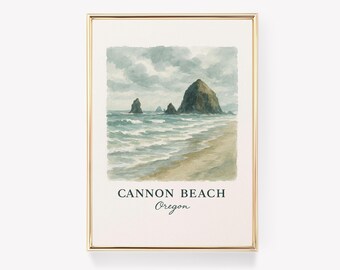Cannon Beach Oregon Travel Poster, Vintage Wall Art Print, Coastal Decor Gift, Oregon Beach Wall Art, Pacific Northwest Poster