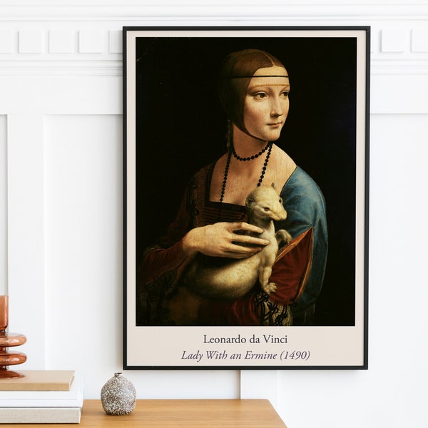 Leonardo da Vinci - Lady With an Ermine (1490) - Exhibition Poster, Vintage Art Print, Portrait poster, Renaissance Decor, Wall Decor, Print