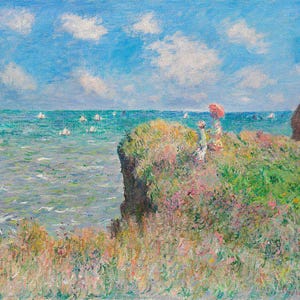 Acantilado de Claude Monet / Pintura antigua / Paseo por Pourville / Impresión junto al mar / Obra de arte de 1882 / Póster de Monet
