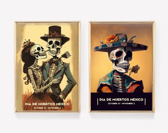 Mexican Prints set of 2 | Mexican Poster | Mexican Decor | Mexican Poster | Mexican Wall Art | Skeleton Print | Vintage Mexican Poster