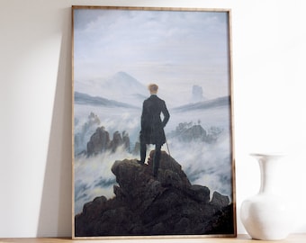 Caspar David Friedrich - Wanderer Above the Sea of Fog (1818), Famous Painting Reproduction, Wanderer Above the Mist, Famous Art Prints,Gift