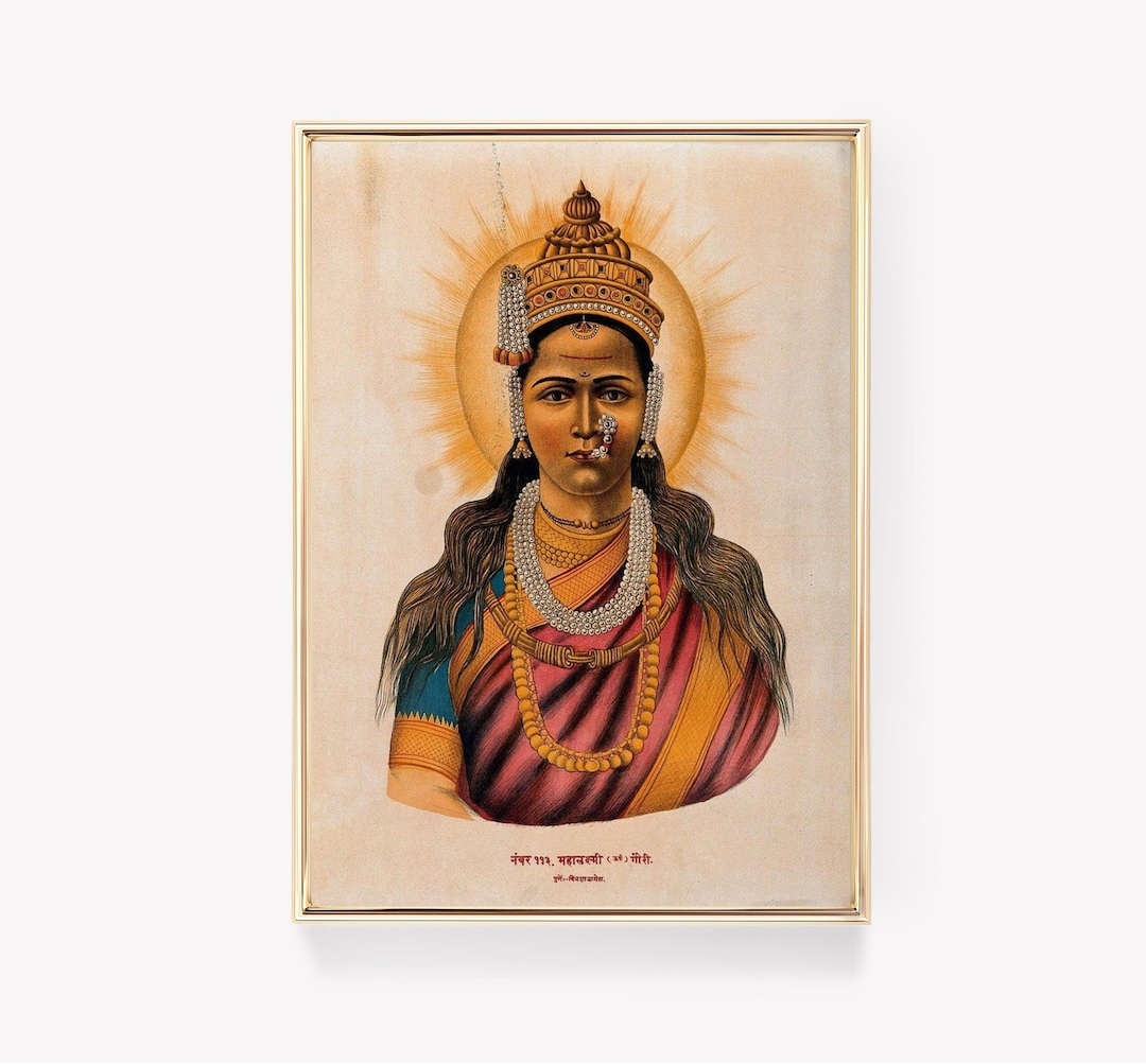 Mahalakshmi Ravi Goddess Lakshmi Print | Raja Ravi Varma Art | Vintage Painting | Divine ...