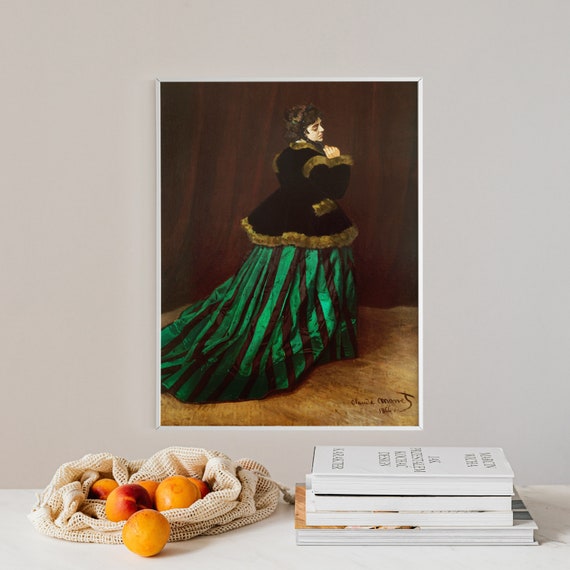 monet camille in a green dress Claude - the Woman the (1866) - Classic Painting Photo Poster Print Art Gift French Impressionist Impressionism KD_Wedding