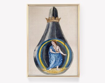 Allegorical Figure | Glass Vessel Art | Unique Painting | Abstract Print | Vintage Painting | Wall Decor