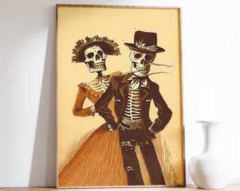 Skelett Paar Poster | Mexikanische Art Print | Ausstellungsdruck | Mexikanische Print | Mexikanische Kunst Poster | Vintage Druck | Folklore Wandkunst