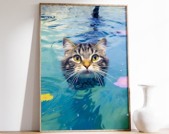 Cat Art Print | Monet Waterlily Cat Print | Funny Print | Claude Monet Cat Poster | Black Cat Art | Floral Poster | Cat Wall Art