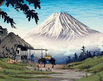Vintage Japan | Mount Fuji-print | Mishima-kunst | Japans landschap | Kawase Hasui-kunstwerk