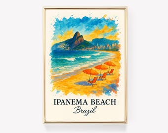 Ipanema Beach Vintage Travel Poster, Brazil Wall Art, Rio de Janeiro Print, Retro Travel Decor, Brazilian Gift
