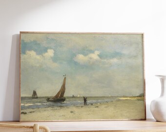 Vintage Coastal Print | Johan Hendrik Weissenbruch | Strandgezicht (1870) | Vintage Coastal Landscape, Beach Oil Painting, Ocean Print