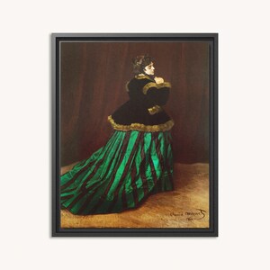 Premium ingelijst canvas | Claude Monet - Camille de vrouw in de groene jurk (1866) | Vintage schilderij | Canvas muurkunst | Woondecoraties