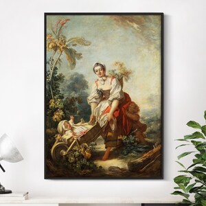 Jean Honore Fragonard - As alegrias da maternidade (1752) | Decoração de parede de casa impressão de pôster arte presente carrinho de mão de bebê | Pintura Vintage Antiga