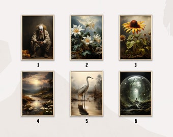 Cottagecore-print | Sfeervolle print | Botanische muurkunst | Print uit gotische tijd | Donkere esthetiek | Vintage kunstschilderij | Fairycore-afdruk