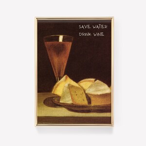 Save Water Drink Wijn-print | Grappige vintage print | Alcoholkunst aan de muur | Barwagendecor vintage wijnkunst