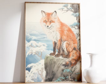 Japanese Art Print | Vintage Red Fox Print | Ukiyo-e Art Poster | Japanese Wall Art | Cute Red Fox Print | Antique Wall Art