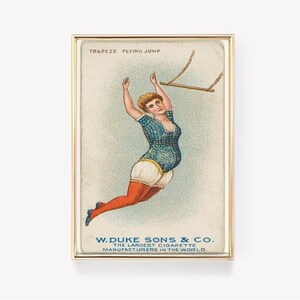 Trapecio volador / Impresión de tarjeta con cigarrillos / Arte de circo antiguo / Póster de trapecio / W. Duke Sons / Impresión antigua