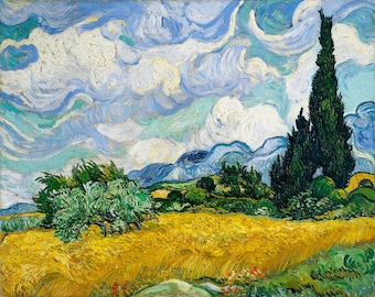 Dipinto di Vincent Van Gogh / Stampa di un campo di grano / Opera d'arte con cipressi / Decorazione da parete / Stampa vintage / Regalo artistico