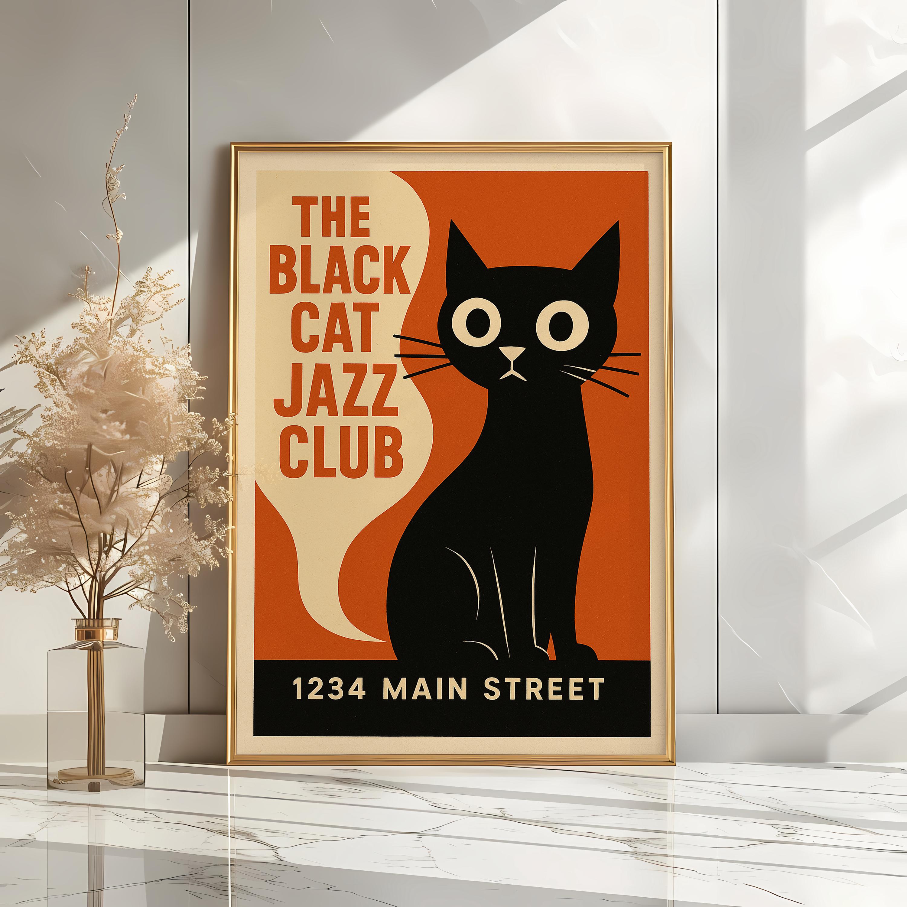 BLACK CATS  ポスター   ☆希少☆ The Black Cat Jazz Club Retro Poster – Vintage Cat Music Print - Etsy