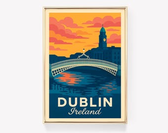 Vintage Dublin Ireland Travel Poster Canvas Print Wall Art Decor