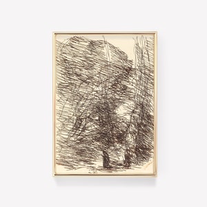 Jean-Baptiste-Camille Corot - Dreamer under Tall Trees (1874) | Sketch Art, Scenery Drawing, Line Art Print, Farmhouse Art, Home Decor, Gift