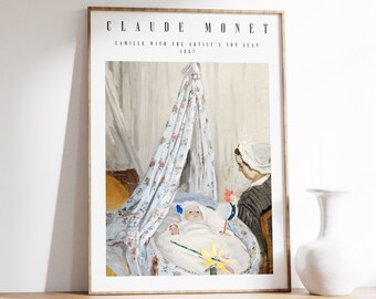 Claude Monet Painting | Cottagecore Wall Art | Light Academia Art | Aesthetic Painting | Camille with the Artist's Son Jean | Modern Decor