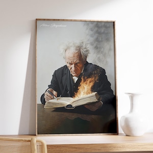 Arthur Schopenhauer Portrait | Burning Book Art | Philosophical Wall Art | Intellectual Decor | Unique Artwork Print