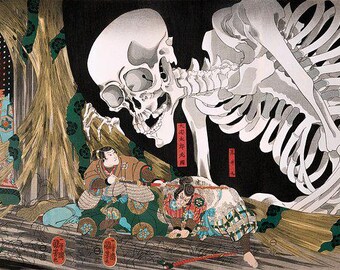 Japanese Skeleton Art | Ukiyo-e Print | Witch Art Print | Kuniyoshi Artwork | Vintage Painting | Spectre Print