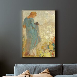 Odilon Redon - Pandora (1910) / Retrato vintage Pintura al óleo Mitología griega Póster Impresión Decoración de arte de pared para el hogar - Calidad de museo - Tamaño grande